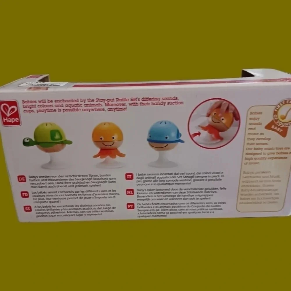 Hape: Stay-Put Sea Animal Suction Cup Rattle Set for Infant & Toddler 3 Pcs